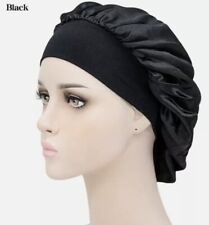 Womens Hair Care Bonnet Night Sleep Hat Cap satin  Silk feel Head Wrap BLACK