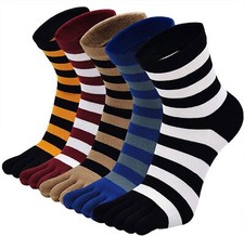6 Pairs Socks Unisex Cotton Striped Long Five Finger Toe Socks Casual Sports