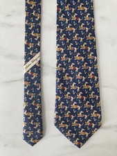 Salvatore Ferragamo Tie Mens Blue Dogs Silk Necktie Italy