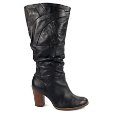 Clarks Knee Boots Black Leather Heels UK Size 6.5 E Wide Leg