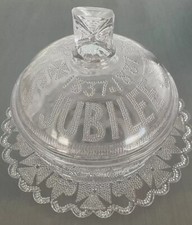 Antique Queen Victoria's Golden Jubilee 1887 Glass Butter Dish with Lid