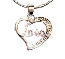 Ladies Beautiful Love Heart + White Gold Plated Pendant Necklace, NEW!!!