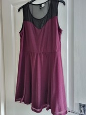 Purple Sleeveless Mini Dress With Mesh Top - H&M Size 14