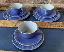 Vintage 50s BRANKSOME Ware BLUE Plates X2 + 3 TRIOS Mid Century Modern graceline
