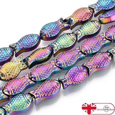 10 GLASS FISH BEADS 15mm x 8mm RAINBOW AB PENDANT CHARM GLS172