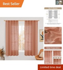 Modern Linen Semi Sheer Curtains in Terracotta - 63 Inch Light Diffusing Panels