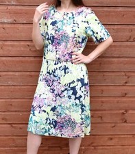 ERDEM Veronica Green Pink Floral Stretch Cotton Dress Fits M, UK 10-12 - EUC