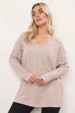 Yours Curve Women's Plus Size Pearl Detail Drop Shoulder Jumper