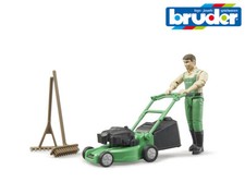 Bruder Toys Gardener Figure with Lawn Mower Brush & Rake 1:16 Scale - No. 62103