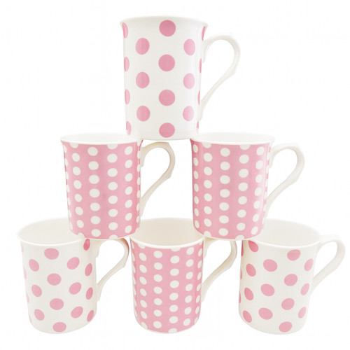 Pink spotty mugs fine bone - 6,