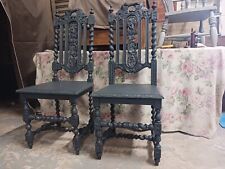Painted Pair Of Edwardian Carved Hall Chairs.