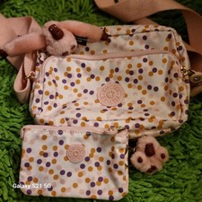 Small Pink Dots Spots Kipling Live Light Shoulder Bag + purse + Monkey Charms