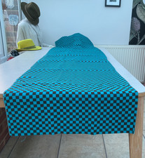 1960s LENGTH OF FINE WOVEN WOOL/TURQUOISE+BLACK CHECK/92" LONG x44" WIDE/VINTAGE