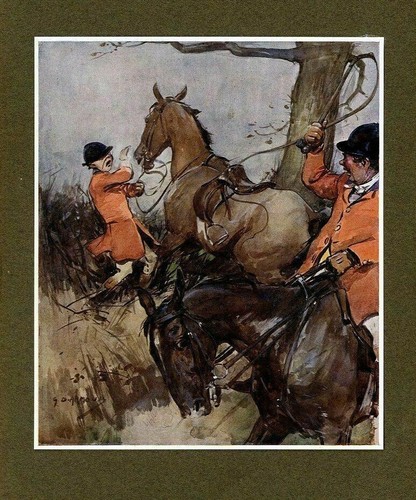 Horses fox hunters using whip - horses,,