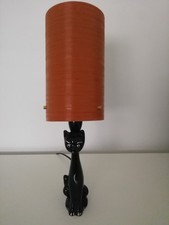 Vintage 50s 60s black cat lamp with new orange spun fibreglass shade