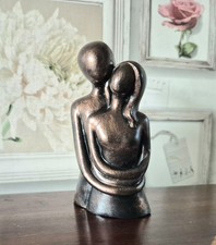 Lovers Couple Ornament Black Brushed Copper Cast Stone Romantic Gift H12cm