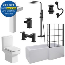 Complete Bathroom Suite 1700 L Shape Shower Bath LH/RH Screen Basin Toilet Taps