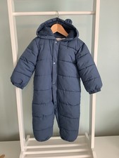 M&S BABY BOYS 18-24 MONTHS BLUE FLEECE LINED PRAMSUIT SNOWSUIT COMBINE POST