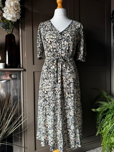 Black floral midi dress - black, 14