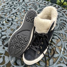 Converse Allstar Size Uk 5 Suede Black Cream Fur Topped Womens Boots