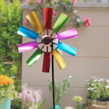 Metal Rainbow Windmill Decorative Stake Wind Spinner Outdoor Garden Lawn Decor