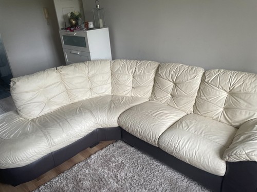 Cream leather corner sofa used - leather,