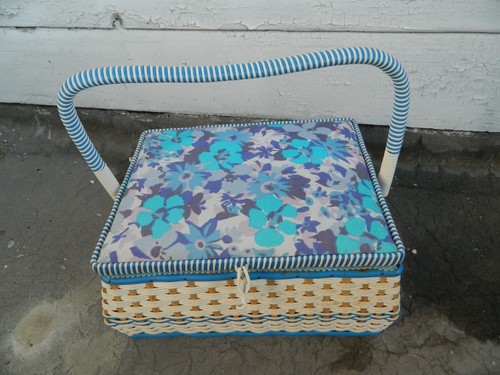 Vintage upholstered sewing box - vintage,