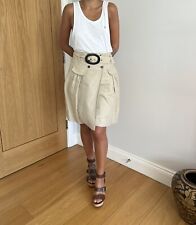Linen safari high waisted skirt   Pleated skirt with pockets belt  khaki sand