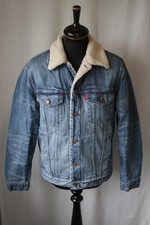 Vintage LEVI LEVIS USA Sherpa denim ranch western jacket M faux fur collar lined