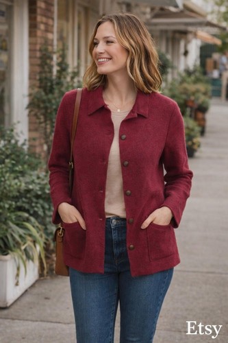 Vintage red wool jacket - wool,