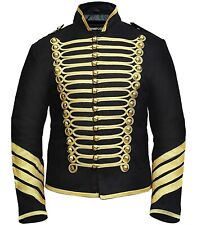Mens Black & Gold Hussar Jacket Steampunk Napoleon Military Drummer Prade Jacket