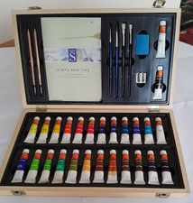 WH SMITH ART BOX WOODEN BOX WITH QUANTITY  OF WATER COLOUR PAINTS