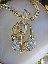 Unisex Dj Music Headphones Rapper Gold Plated Pendant Necklace Chunky 24in Chain