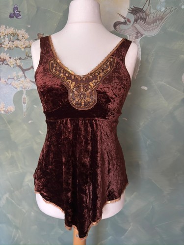 Brown velvet fringe top 8 - velvet,