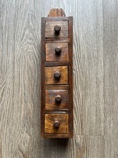 Vintage Wooden Apothecary Spice Tea Drawer Cabinet Rustic 5 Drawer 16in Height