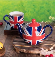 Union Jack Hand Painted Teapot and Cup Set – British Flag Ceramic Gift