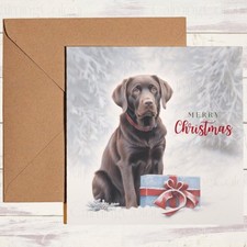 Chocolate Labrador with Gift | Christmas Greeting Card