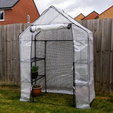 Woodside Walk-in Greenhouse with Netted PE Cover 4 Shelves Steel Frame