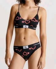 Calvin Klein Black Women's Heart Bralette Set Underwear Size Small