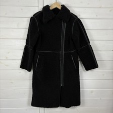 NEXT Coat Womens Size Small Black Borg Teddy Fleece Overcoat Emma Willis Petite
