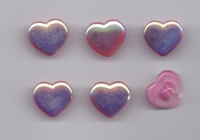 6 vintage glass heart buttons