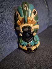 Unique Obsidian Glass Aztec Man Sculpture Multicolor Stones 7 Inches Tall
