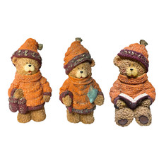 Autumn Winter Teddy Bear Ornament Figurine x3 Orange Burgundy Glitter 22cm Tall