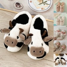 Women Fuzzy Cow Slippers Cute