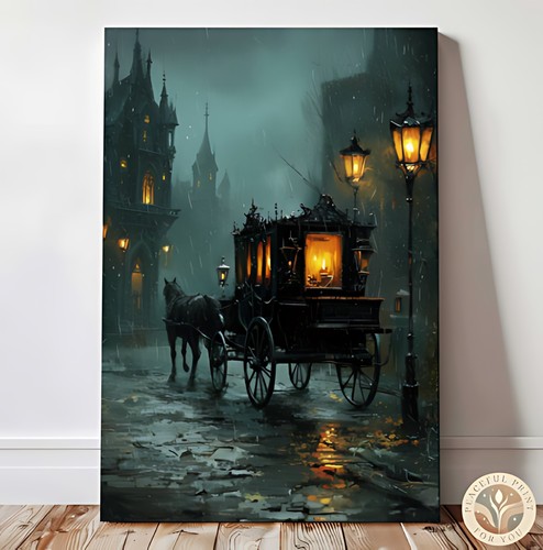 Horse drawn hearse - art, print