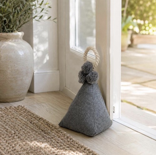 Grey fabric doorstop with rope - fabric,