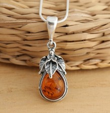 Natural Baltic Amber  925 Sterling Silver Stylish Pendant  Jewellery Gift Boxed