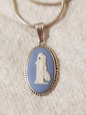 925 Silver Wedgwood Blue Jasper Ware Pendant Necklace 16" Snake Chain 10.9g