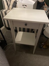 White IKEA HEMNES bedside table with drawer and shelf