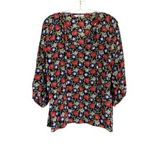 Tucker Floral Tie Front Silk 3/4 Sleeve Blouse Medium